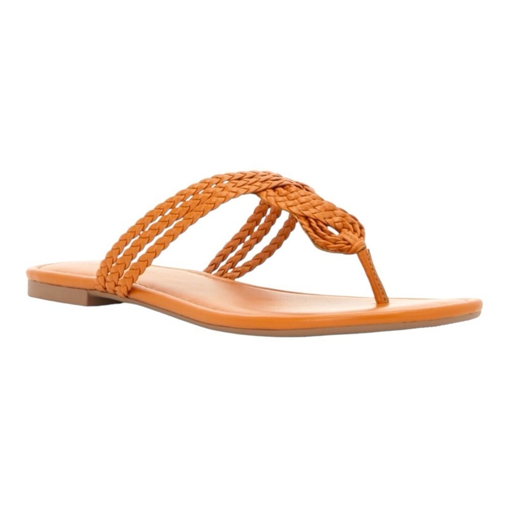 Talbots Braided Strap Thong Sandals Women Tan Leather Flat Flip Flops Size 10M